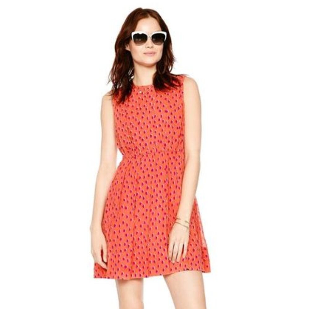 Kate Spade Silk Leopard Dot Pleated Dress Flamingo Pink Size 10